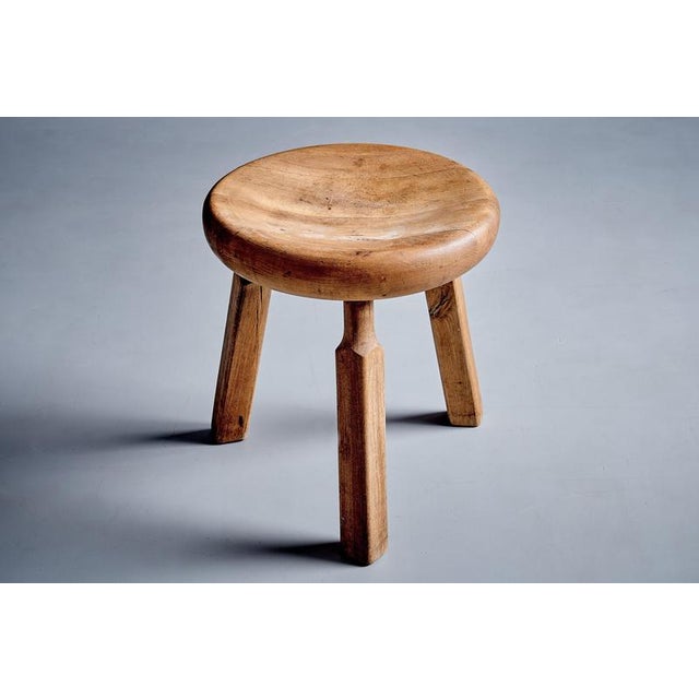 Oak Stool with Three Carved Legs, France, 1960s For Sale - Image 6 of 10
