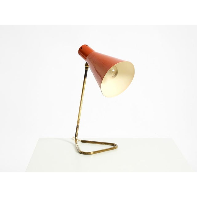 Mid-Century Modern Large Mid-Century Modern Brass Table Lamp with Brick-Red Shade, 1950s For Sale - Image 3 of 18