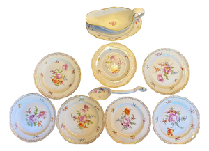 Late 19th Century Meissen MS220 7inch Plates (7) Plus Matching Gravy Boat