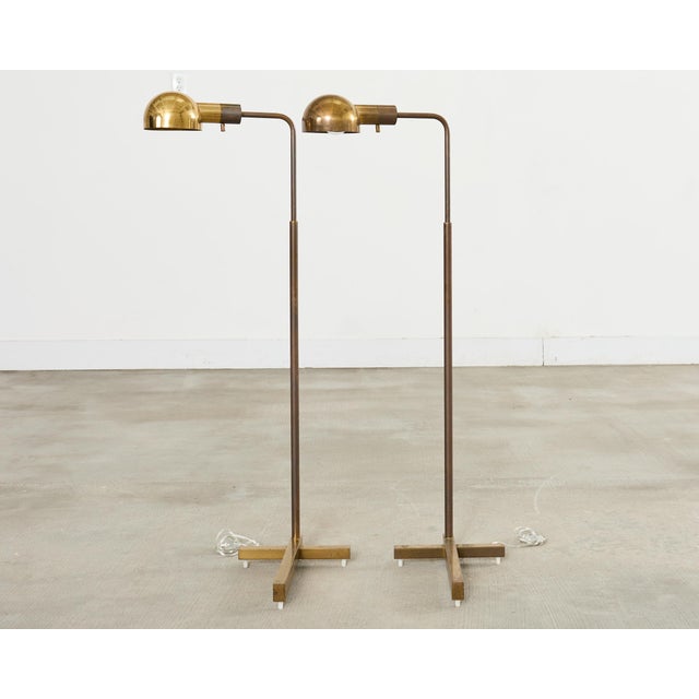Pair of Midcentury Casella Patinated Brass Pharmacy Floor Lamps For Sale In Sacramento - Image 6 of 17