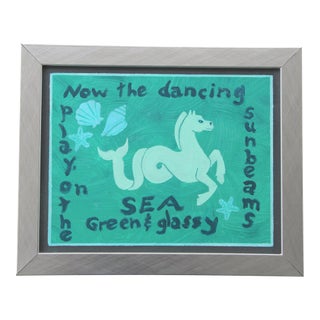 Sea Horse Mythical Classical Coastal Seascape Pop Art Nursery Green Original Oil Painting by Cleo Plowden For Sale