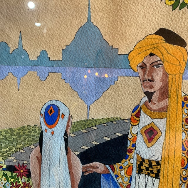 1960s Vintage Mixed Media Persian Painting For Sale In Miami - Image 6 of 8