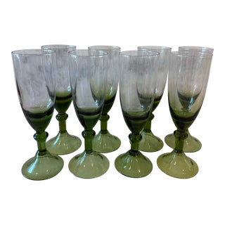 Vintage Handblown Green Wine Glasses - Set of 8 For Sale