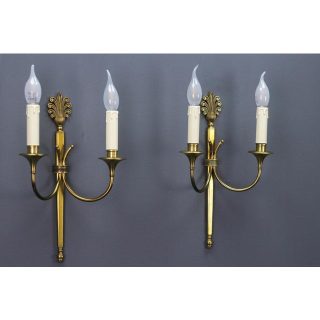 Gold French Art Deco Brass Twin-Arm Sconces, 1930, Set of 2 For Sale - Image 8 of 18
