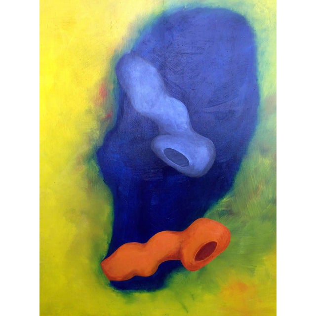 Grady McDonald "Coming Out" Blue Yellow Modernist Abstract 1974 For Sale