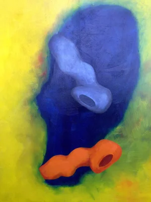 Grady McDonald "Coming Out" Blue Yellow Modernist Abstract 1974