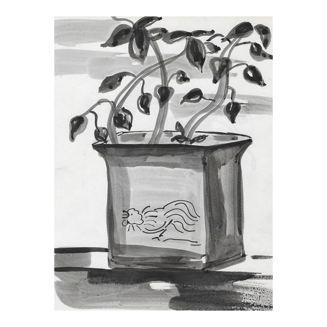 1950s Virginia Spencer Plant and Chinese Planter Still Life Painting For Sale