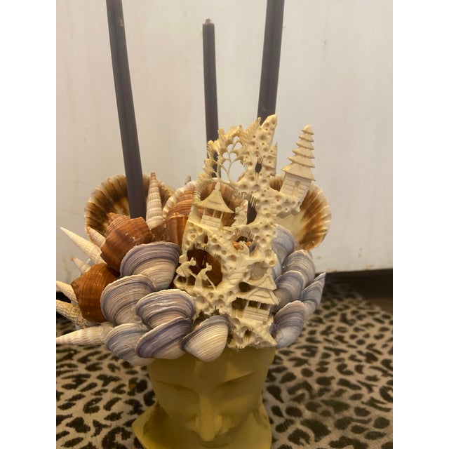 Plastic Shell-Encrusted Bust in Farrow & Ball “Duster” With Antique Chinese Carved Relic For Sale - Image 7 of 12