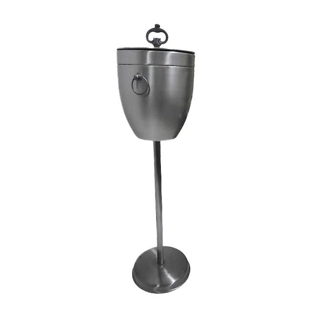 1960s Mid-Century Modern Brushed Aluminum Floor Standing Champagne Ice Bucket With Lid For Sale - Image 5 of 8