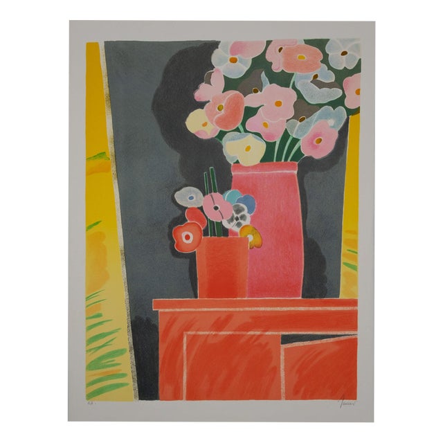 Albert Zavaro, Bouquets of Anemones, Lithograph For Sale