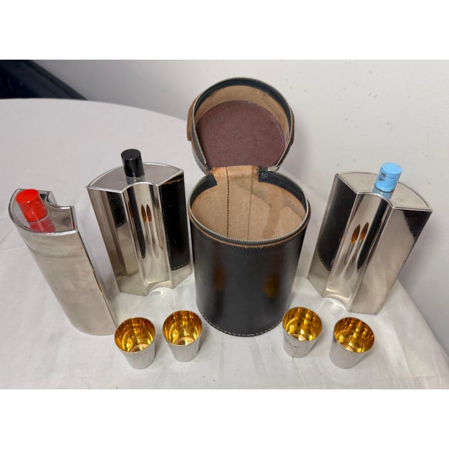 Vintage German Ahs Chrome Art Deco 3 Flask Travel Shot Bar Mid Century Modern - 8 pcs For Sale - Image 4 of 10