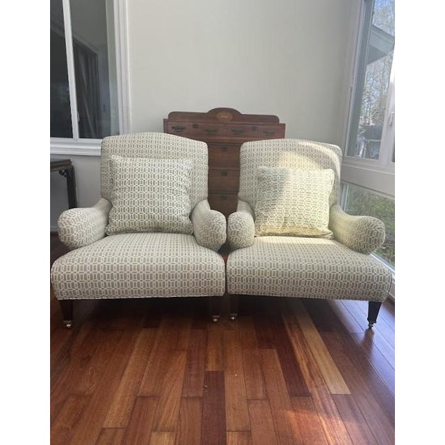 Early 20th Century Early 20th Century Custom Pair of Roll Back Upholstered Chairs For Sale - Image 5 of 8