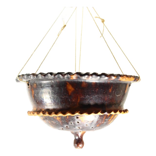 Circa 1900 Barrio De La Luz Puebla Pottery Hanging Planter Cache Pot Barro Vidriado For Sale