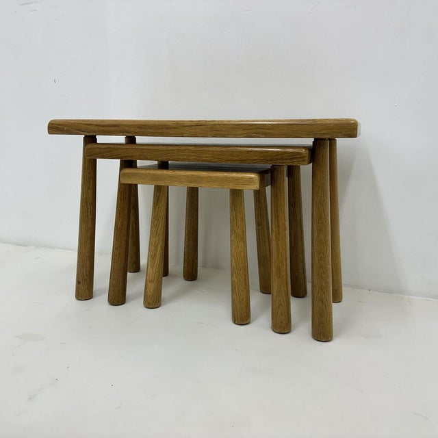 1970s Brutalist Nesting Tables in Oak, 1970s, Set of 3 For Sale - Image 5 of 18