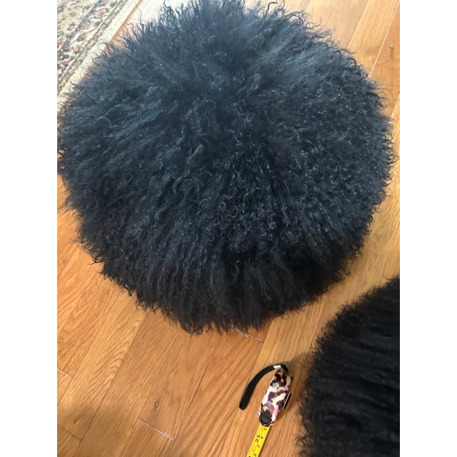 3-Black Tibetan, Mongolian Lambskin Sheepskin RoMeasure 15" in Diemeter. Stunning, Funund Zippered Pillows. Decor! For Sale - Image 4 of 5