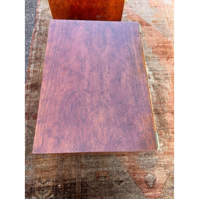 1970s Vintage Burl and Brass Chinoiserie Nightstands - a Pair For Sale - Image 4 of 12