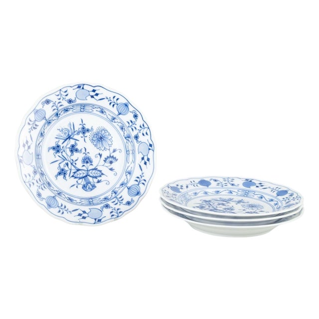 Porcelain Salad Plates with Blue Onion Pattern from Meissen, Germany, Set of 4 For Sale