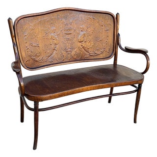 Early 20th Century Vienna Secession Bentwood Cherubs Motif Settee Bench by Jacob & Josef Kohn No 67 For Sale