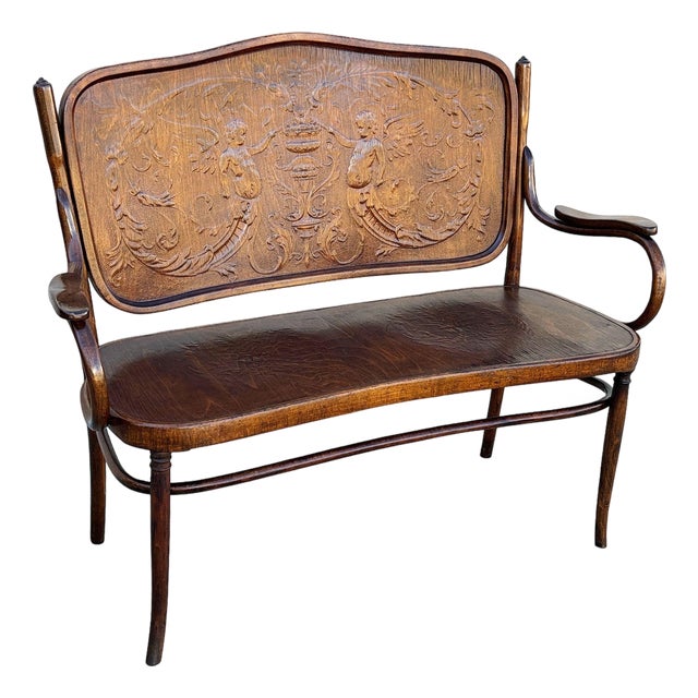Early 20th Century Vienna Secession Bentwood Cherubs Motif Settee Bench by Jacob & Josef Kohn No 67 For Sale