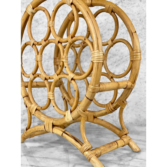 Vintage Coastal Boho Rattan Sculptural Bamboo 7-Bottle Wine Rack For Sale - Image 6 of 7