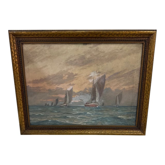 Vintage French Seascape Oil Painting Framed and Signed For Sale