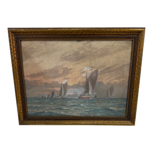 Vintage French Seascape Oil Painting Framed and Signed