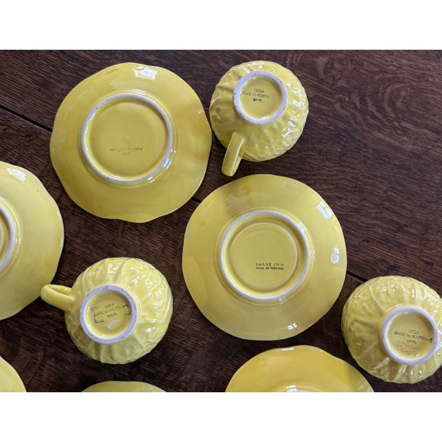 Secla Vintage Secla Cabbage Ware Citron Yellow Majolica Cup and Saucer For Sale - Image 4 of 12