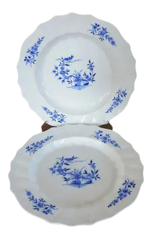 18th Century Chinese Style Tournai Continental Blue & White Porcelain Round Chargers - A Pair