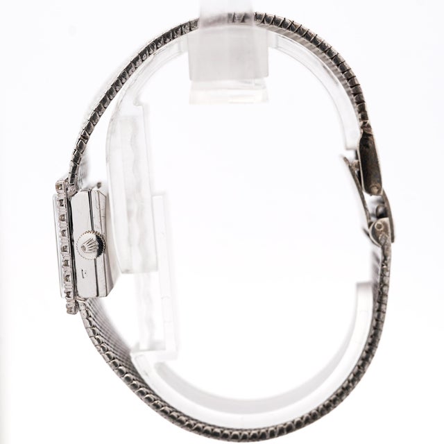 1970s Rolex Precision 2157 Ladies 18k White Gold Diamond Bezel Blue Dial Watch 1972 For Sale - Image 12 of 12