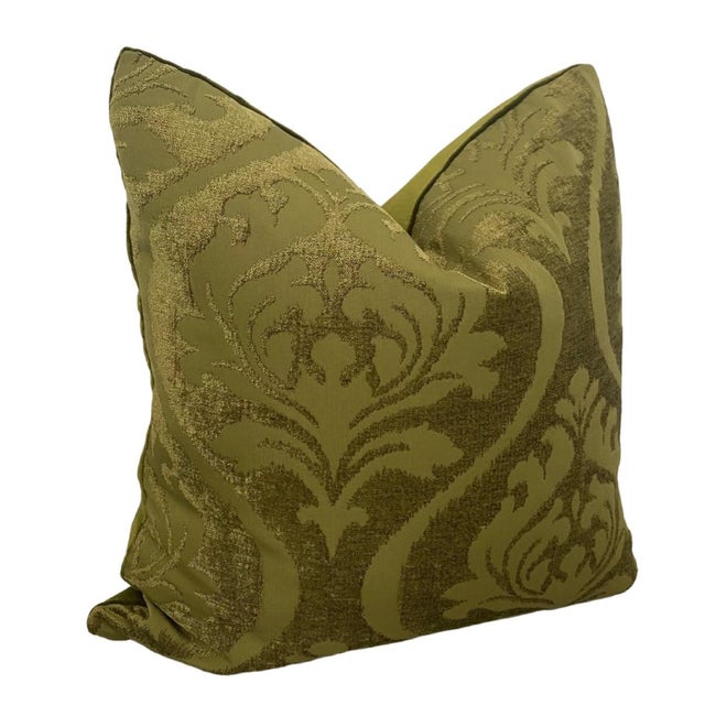 Brilliant Olive Green Damask Velvet Pillows a Pair Chairish