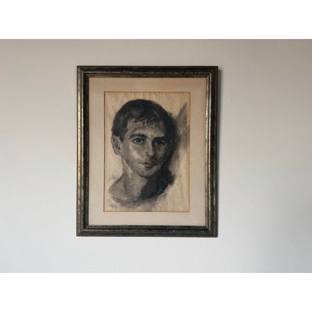 Mid-Century Modern Vintage Expressive Male Portrait Oil Pastel on Paper, Framed Under Glass For Sale - Image 3 of 12