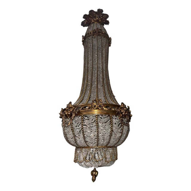 19th Century French Bronze and Beaded Chandelier For Sale