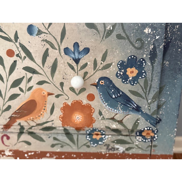 Folk Art Hand-Painted Swedish Folk Art Chest / Blanket Chest With Floral & Bird Motif For Sale - Image 3 of 7