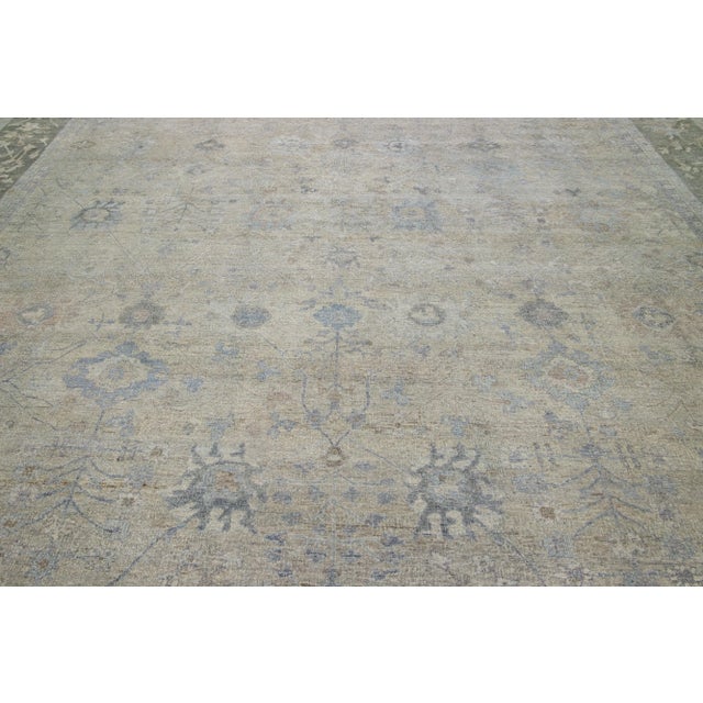 Textile Gray Indian Modern Mahal Square Wool Rug Handmade With Allover Motif by Apadana For Sale - Image 7 of 9
