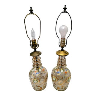 Antique Bohemian Glass Decanter Lamps - a Pair For Sale