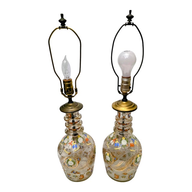 Antique Bohemian Glass Decanter Lamps - a Pair For Sale