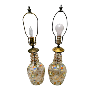 Antique Bohemian Glass Decanter Lamps - a Pair