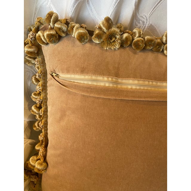 Pair Aubusson Fringed Floral Pillows (15”x18”) With Down Inserts: Seafoam, Celadon, Coral & Gold For Sale - Image 9 of 12