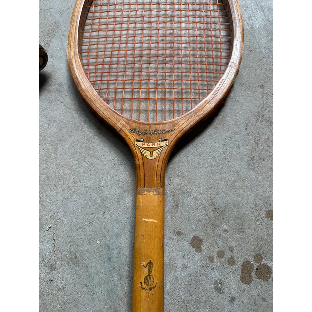 Brown Vintage Collection of Miscellaneous Wooden Tennis Rackets With Guard and Cover For Sale - Image 8 of 11