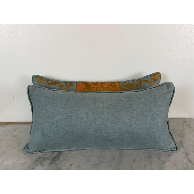 Gold Nomi Stenciled Linen Lumbar Pillows in Celeste Blue, Usa For Sale - Image 8 of 11