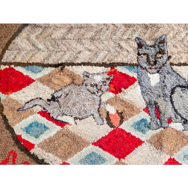 19th or 20th Century American Folk Art Hooked Rug With Cat and Two Kittens For Sale - Image 9 of 14