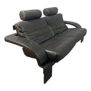 Black Leather Kroken Two-Seater Sofa by Åke Fribytter for Nelo Möbel, Sweden, 1970s For Sale