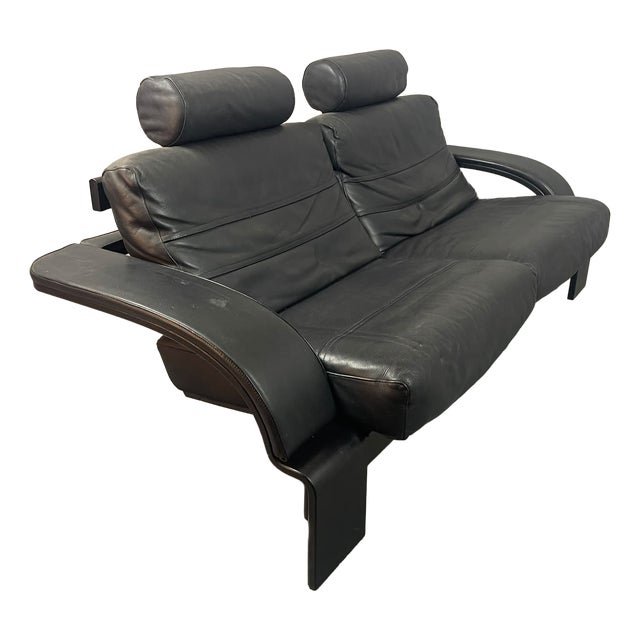 Black Leather Kroken Two-Seater Sofa by Åke Fribytter for Nelo Möbel, Sweden, 1970s For Sale