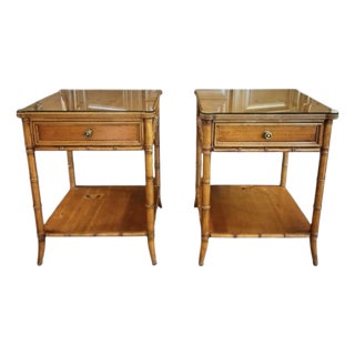 1970s Pair of Vintage Faux Bamboo Chinoiserie Nightstands by Baker Furniture For Sale