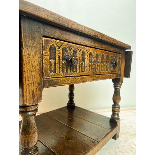 Brown Spanish Drop Leaf Side Table in Elm & Oak, 1930s For Sale - Image 8 of 14