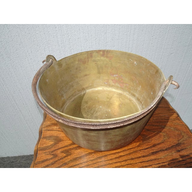 Large Vintage Brass Pot W Handle For Sale - Image 9 of 12