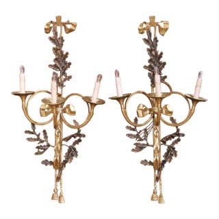 Pair of Late 20th Century French Style Gilt Bronze Wall Sconces With Oak Leaves For Sale