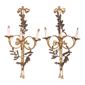 Pair of Late 20th Century French Style Gilt Bronze Wall Sconces With Oak Leaves
