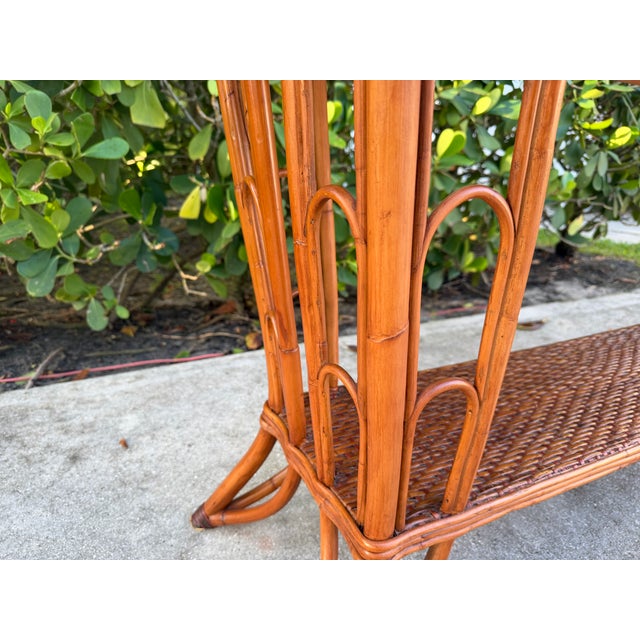 Vintage Palm Beach Handwoven Natural Rattan Console Table For Sale - Image 11 of 15