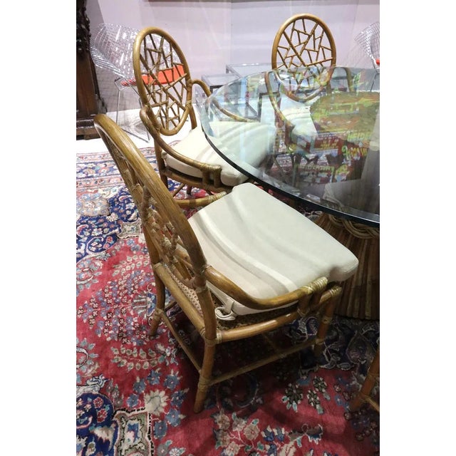 Set of 6 Vintage Bamboo Rattan Dining Chairs With Large Dining Table. For Sale - Image 4 of 4